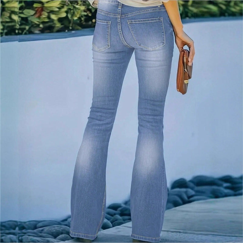 Damen taillenhohe Schlagjeans mit dekorativer Knopfleiste und sculptendem Sitz Shop Nory