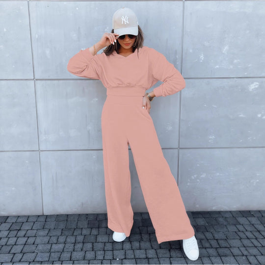 Damen Loungewear-Set mit Cropped V‑Ausschnitt-Pullover und hochtaillierter Palazzohose Shop Nory