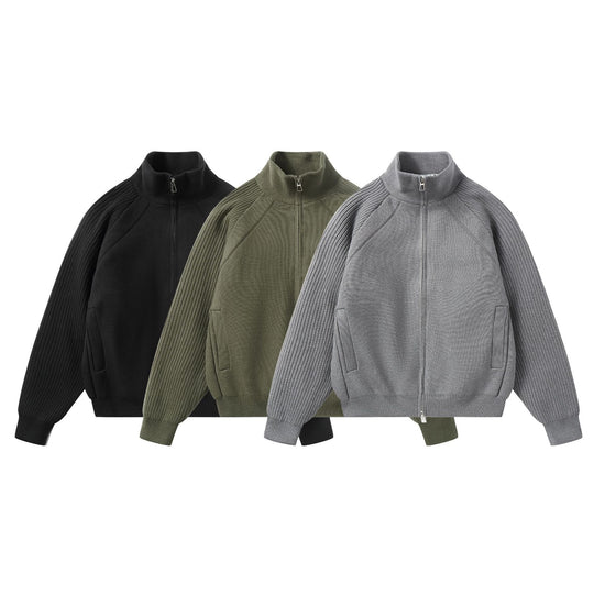 Unisex Strick-Zipjacke mit Stehkragen und gerippten Ärmeln Shop Nory