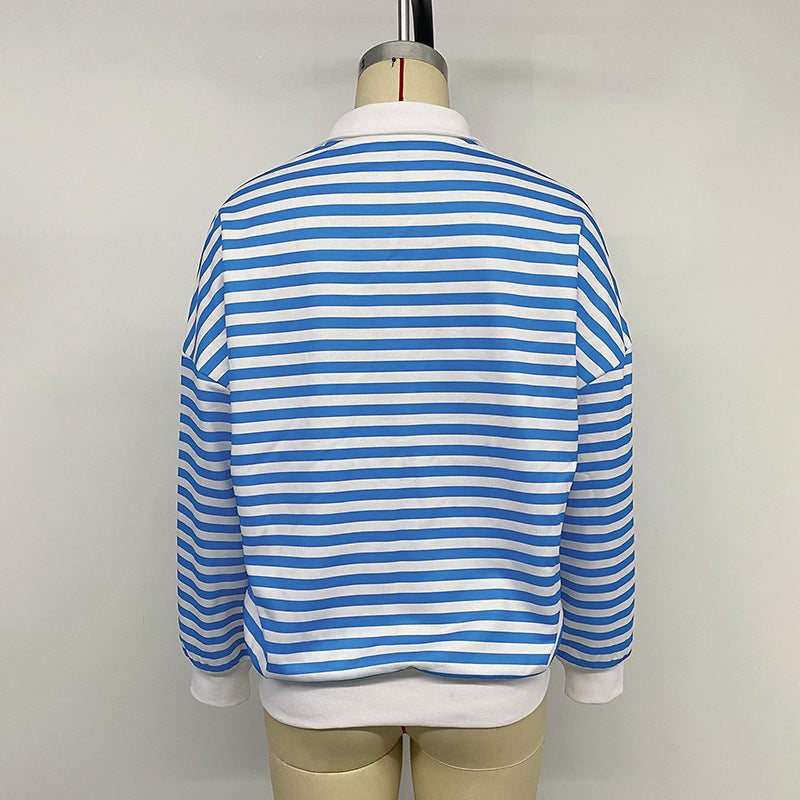 Damen Lässiger Streifenpullover mit Reißverschluss Shop Nory