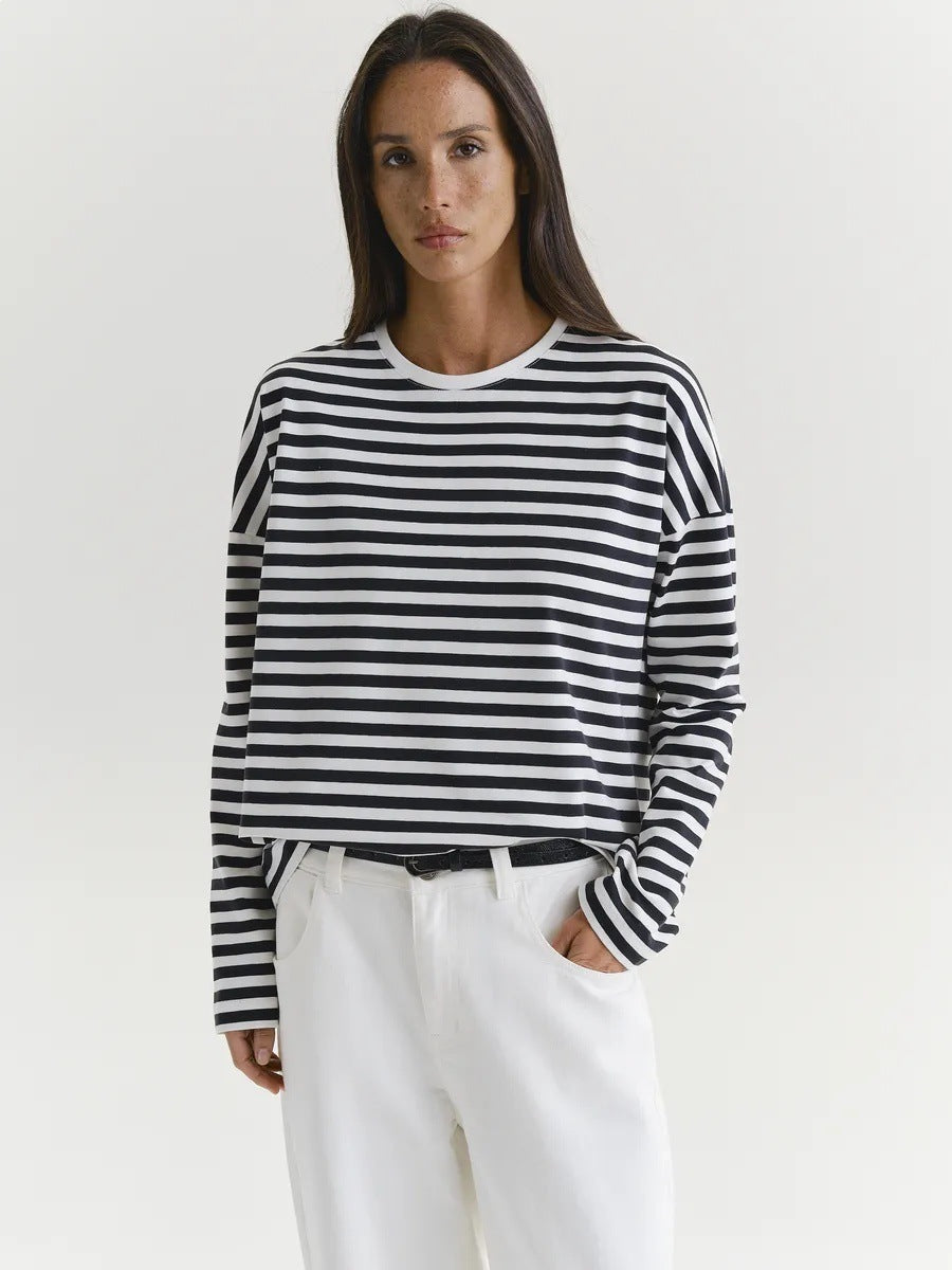 Damen gestreiftes Langarmshirt mit lässigem Schnitt und rundem Halsausschnitt