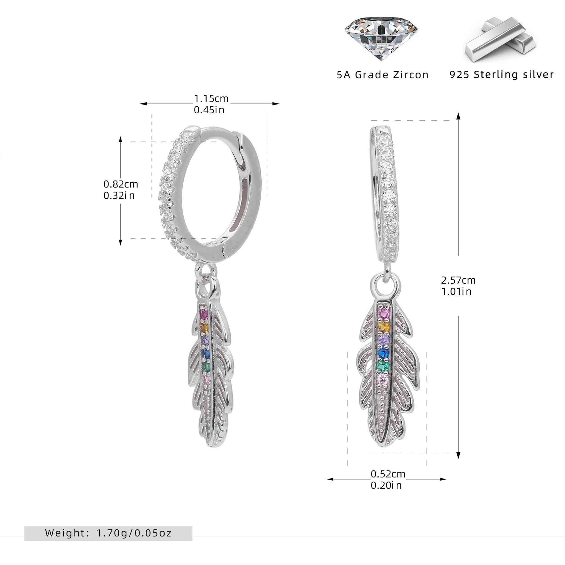 Damen Ohrhänger mit filigranem Federmotiv aus hochwertigem 925 Sterling Silber Shop Nory