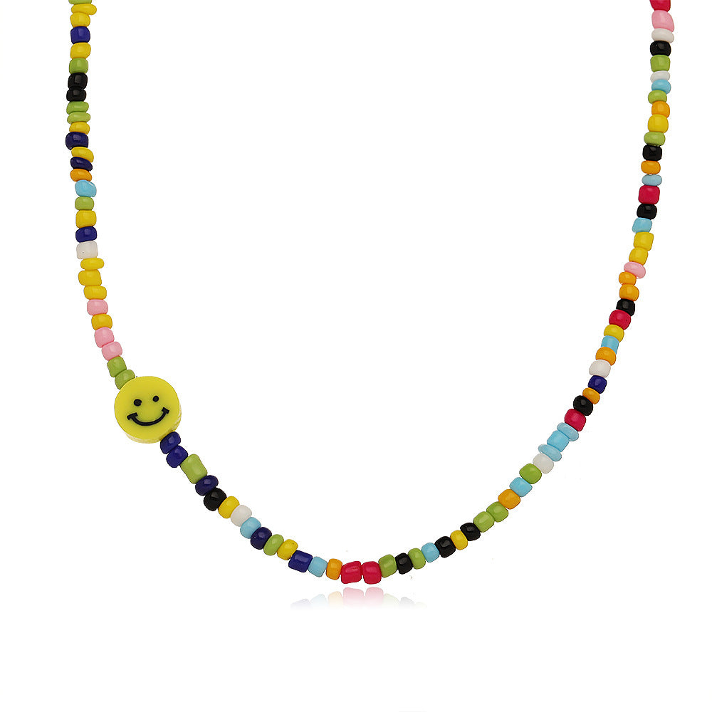 Damen bunte Perlenhalskette mit Smiley-Anhänger Shop Nory