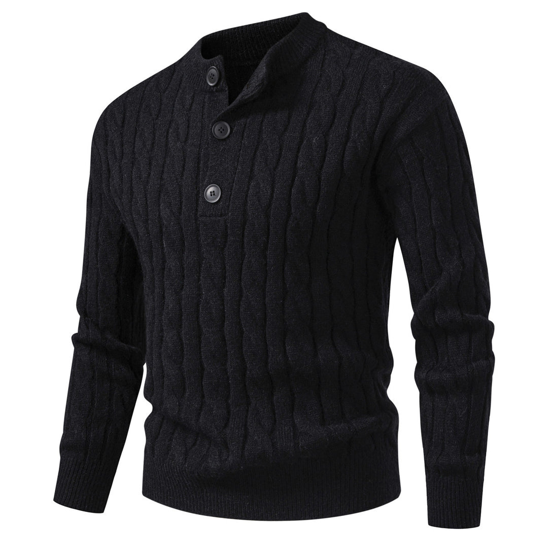 Herren Zopfmuster-Pullover mit kurzer Knopfleiste und Stehkragen Shop Nory