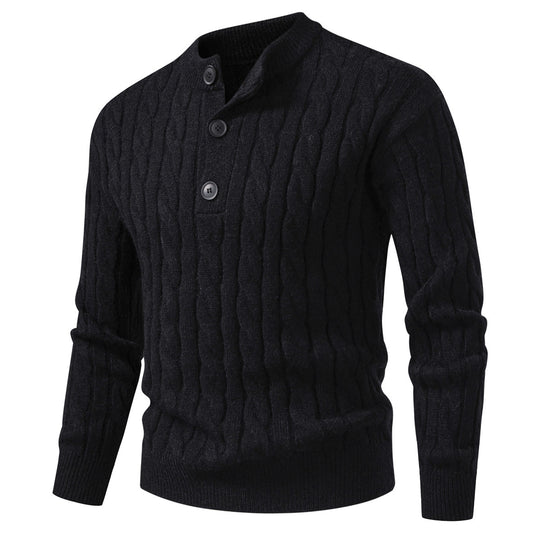 Herren Zopfmuster-Pullover mit kurzer Knopfleiste und Stehkragen Shop Nory