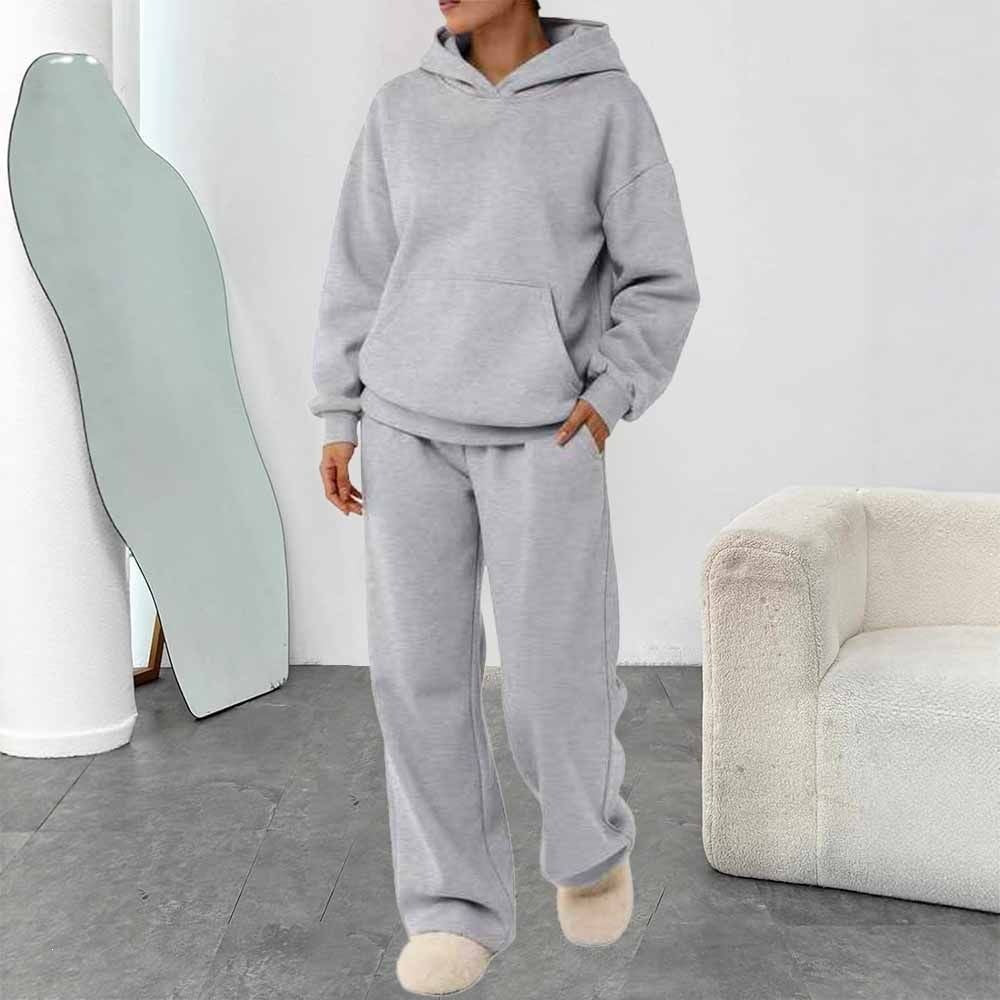 Damen nan zweiteiliges Freizeit-Lounge-Set mit Kapuzenpullover, Kängurutasche und gerader Loungehose aus weichem Baumwollmix Shop Nory