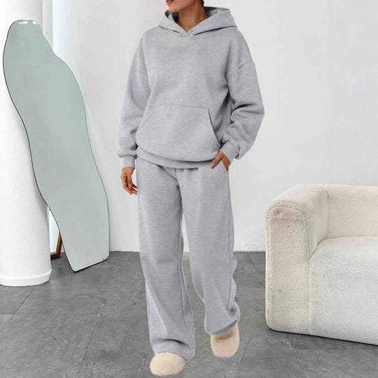 Damen nan zweiteiliges Freizeit-Lounge-Set mit Kapuzenpullover, Kängurutasche und gerader Loungehose aus weichem Baumwollmix Shop Nory