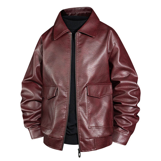 Herren Lässige Kunstlederjacke mit Kragen und Taschen Shop Nory
