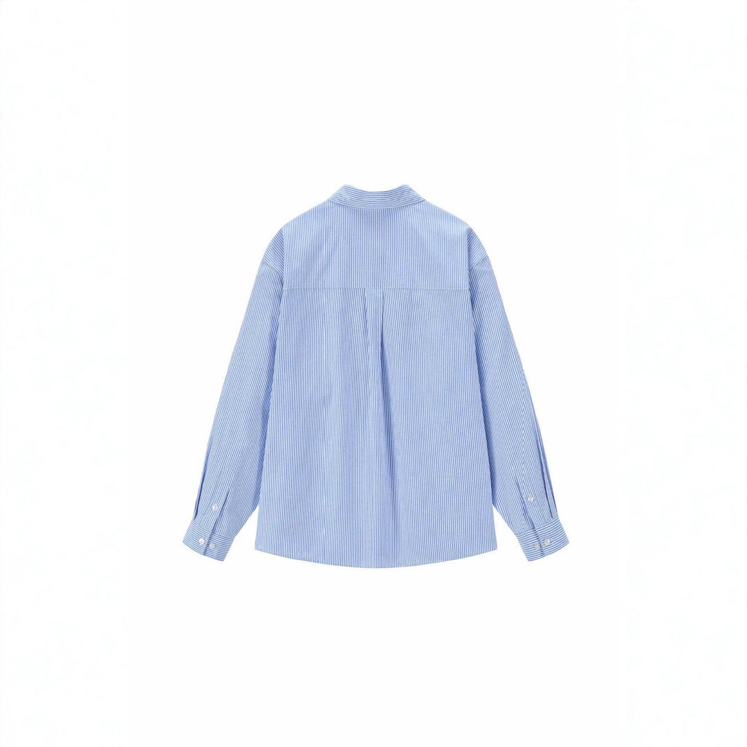 Damen Oversize-Hemdbluse mit feinem Nadelstreifen und gestickter Schleifen-Brusttasche Shop Nory