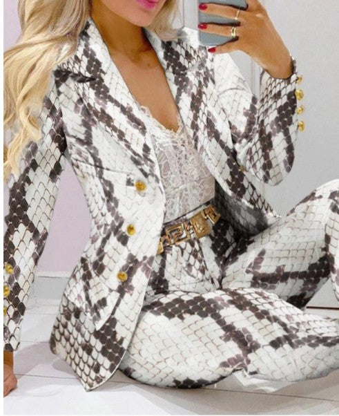 Damen Zweiteiliges Blazer-und-Hose-Set mit Schmetterlingsprint und glamourösem Glitzereffekt Shop Nory
