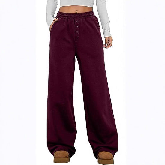 Damen Kuschelige Fleece-Sweatpants mit weitem Bein und hohem Elastikbund Shop Nory