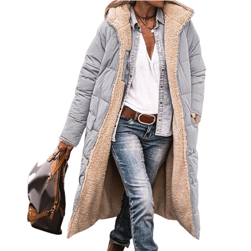 Damen lange, gefütterte Winterjacke mit Fleece-Futter