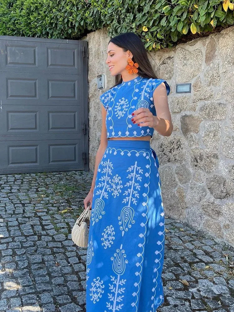 Damen Zweiteiliges Set mit floraler Stickerei und bequemer Bundlösung