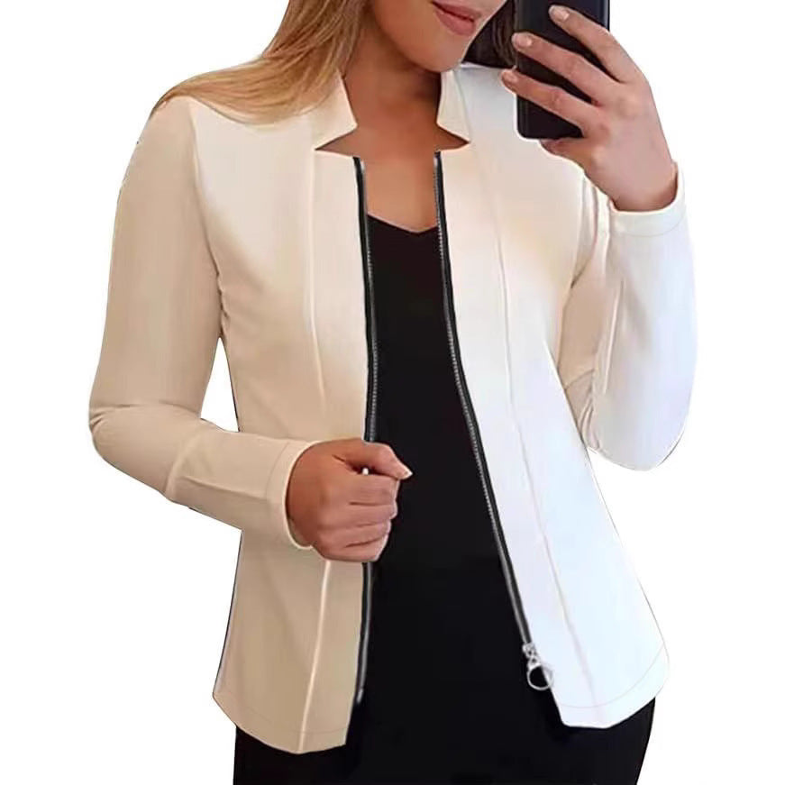 Damen Taillierter Scuba‑Blazer mit Stehkragen und durchgehendem Reißverschluss Shop Nory