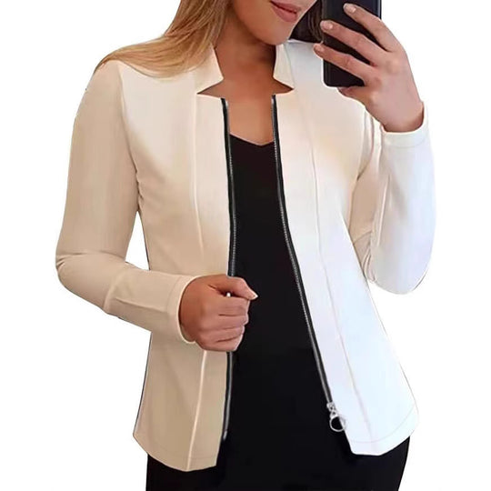 Damen Taillierter Scuba‑Blazer mit Stehkragen und durchgehendem Reißverschluss Shop Nory