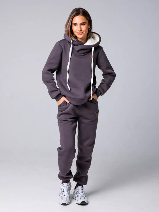 Damen Loungewear-Set mit Schalkragen-Hoodie und taillierter Jogginghose Shop Nory