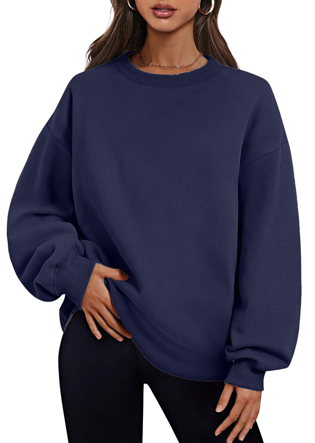 Damen nan verlängertes Oversize Rundhalspullover mit seitlichen Eingrifftaschen, Rippbündchen und überschnittener Schulter Shop Nory
