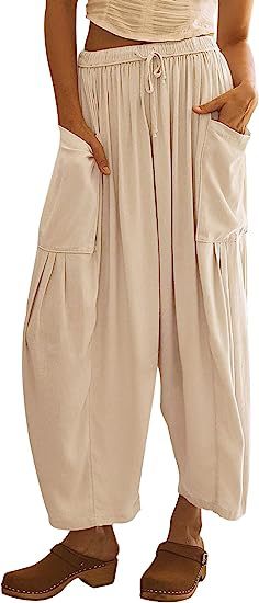 Damen Hochbundweite Weitbein Leinenmix Cargo Cropped Hose Shop Nory