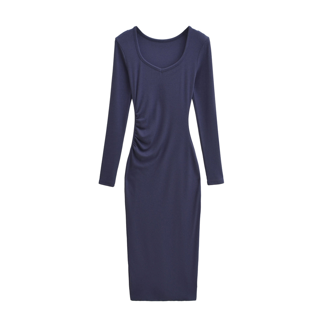 Damen Enganliegendes Midikleid mit seitlicher Raffung und doppeltem Ausschnitt Shop Nory