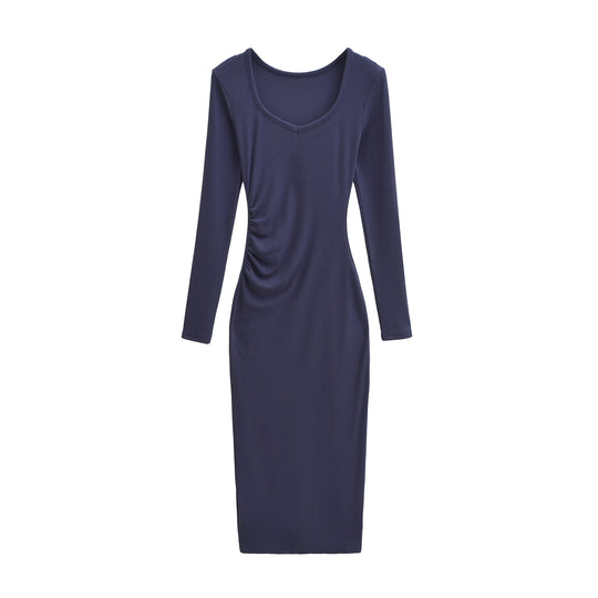Damen Enganliegendes Midikleid mit seitlicher Raffung und doppeltem Ausschnitt Shop Nory