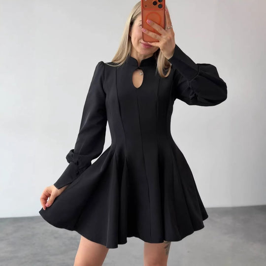 Damen A-Linien Minikleid mit Stehkragen, Schlitzdetail und Ballonärmeln Shop Nory
