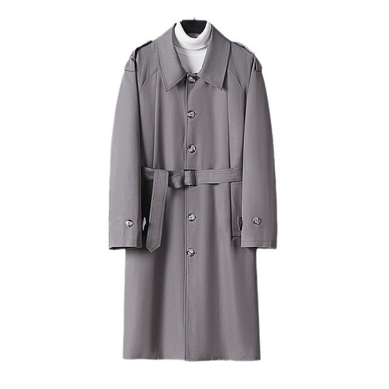 Herren Schlichter Twill-Trenchcoat mit verstellbarem Taillengürtel und Schulterpatten Shop Nory