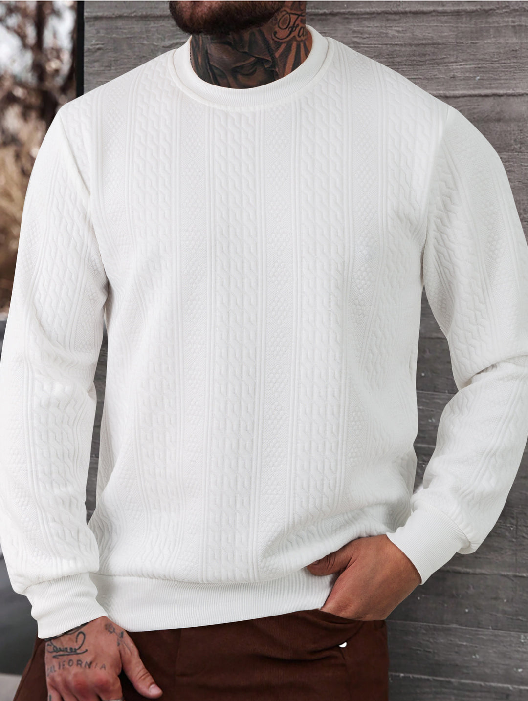 Herren texturiertes Rundhals-Sweatshirt mit feiner Waffelstruktur und gerippten Bündchen Shop Nory