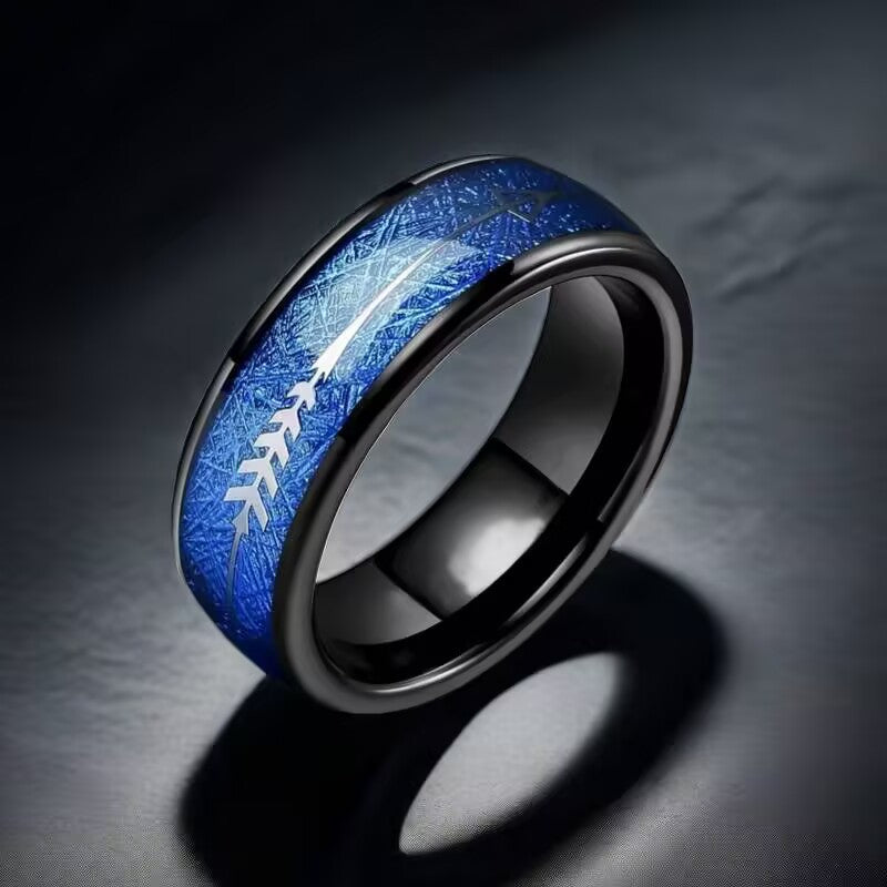 Herren Ring mit innovativen, graffitibasierten Muster und eleganter Schwarze Keramikeinlage Shop Nory
