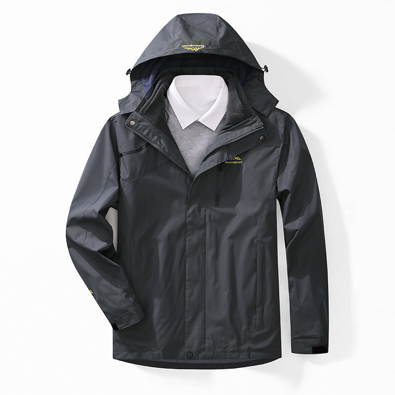 Herren zweilagige wasserdichte Outdoorjacke mit Fleecekragen und Kapuze Shop Nory