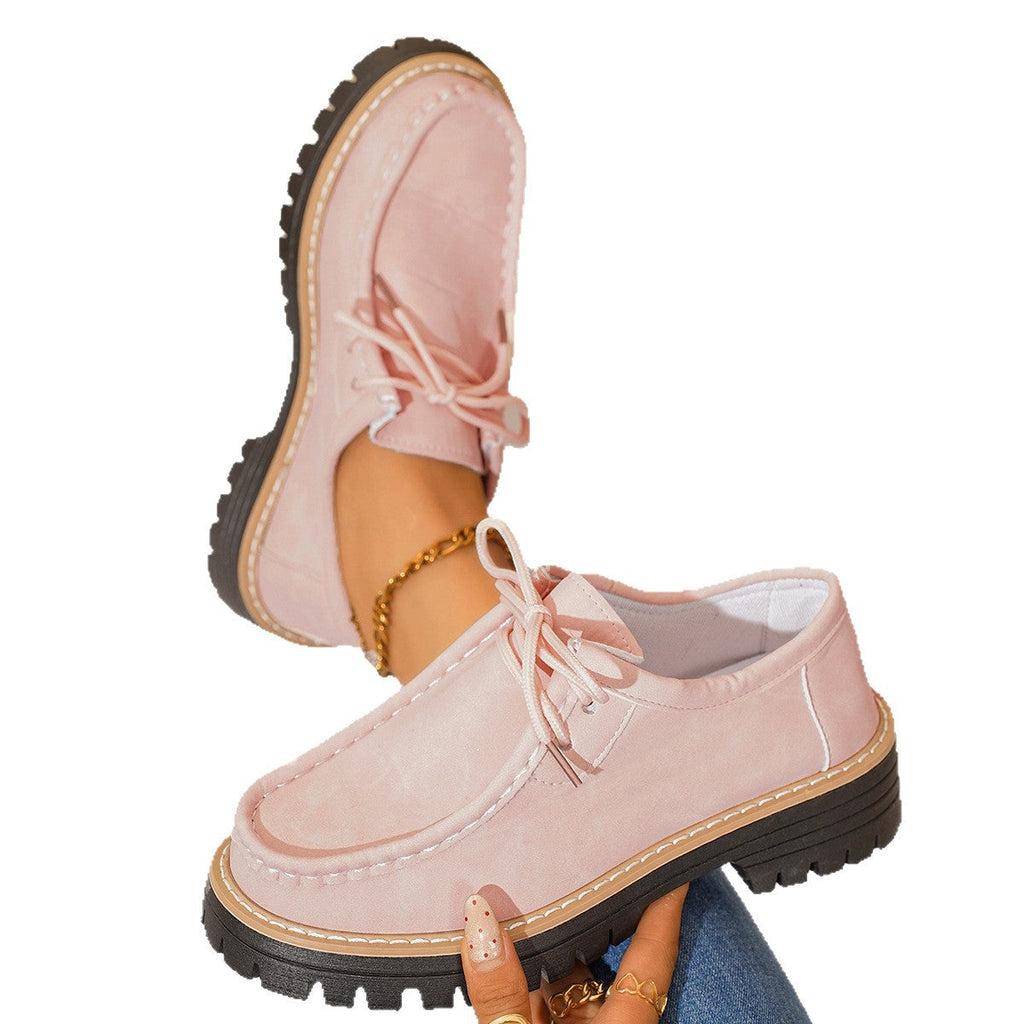 Damen modische Schnürschuhe mit robustem Profil und feinem Lederobermaterial