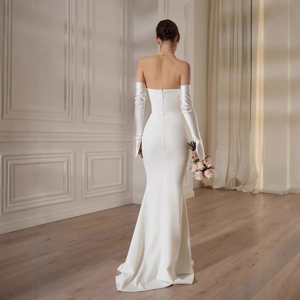 Damen Elegantes Meerjungfrau-Kleid mit schulterfreiem Design und langen Ärmeln