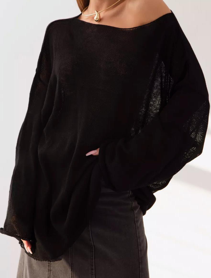 Damen luftige Strickbluse mit offenen Schultern und weiten Ärmeln
