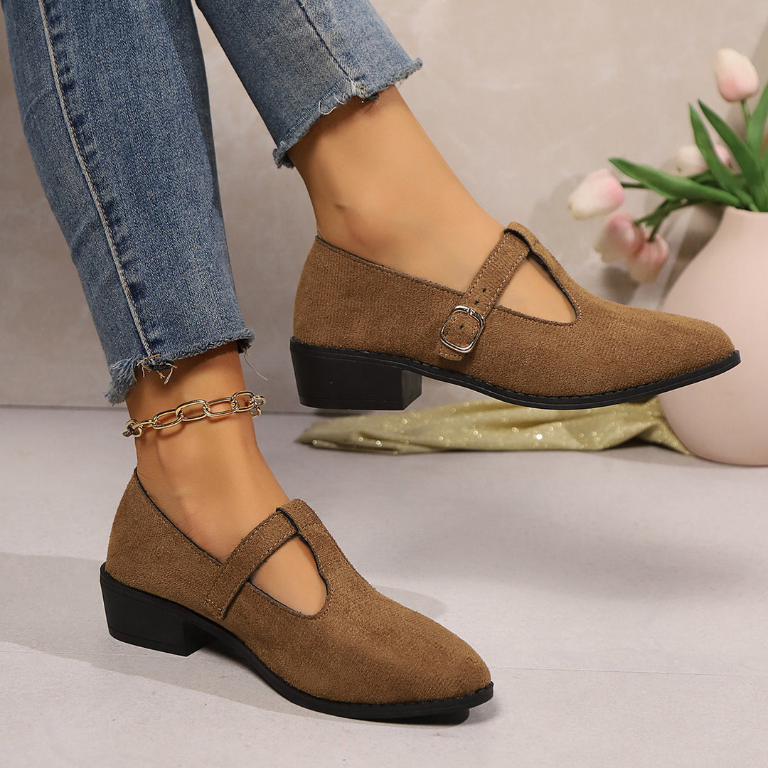 Damen Lack-Mary-Jane-Ballerinas mit spitzer Kappe, verstellbarem Riemen und kleinem Blockabsatz Shop Nory