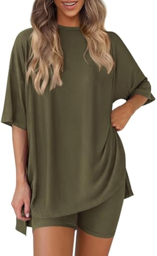 Damen lässiges Sport-T-Shirt mit Shorts im Set