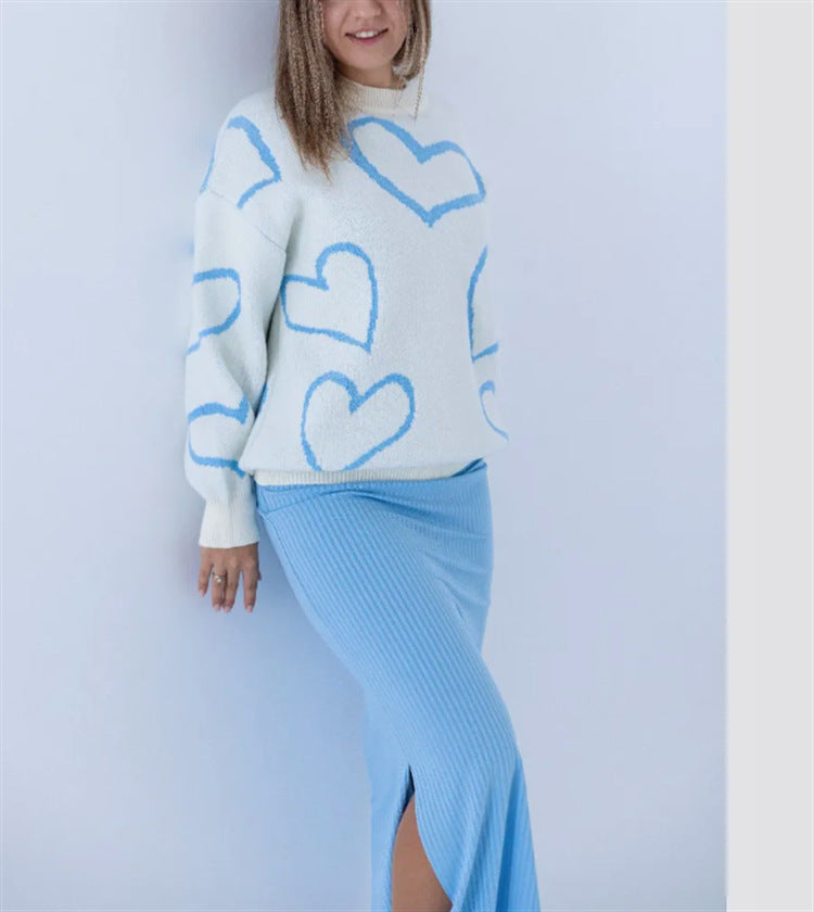 Damen Kuscheliger Jacquard-Pullover mit Herzmotiv und lockerer Oversize-Passform Shop Nory