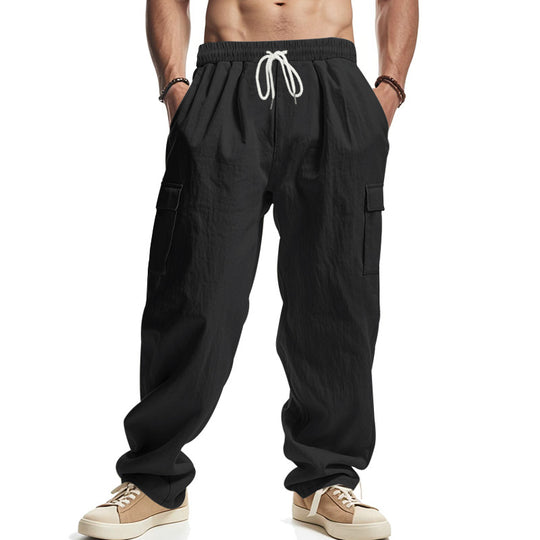 Herren Weit geschnittene Cargo-Hose aus leichtem Ripstop mit elastischem Bund und Klappentaschen Shop Nory