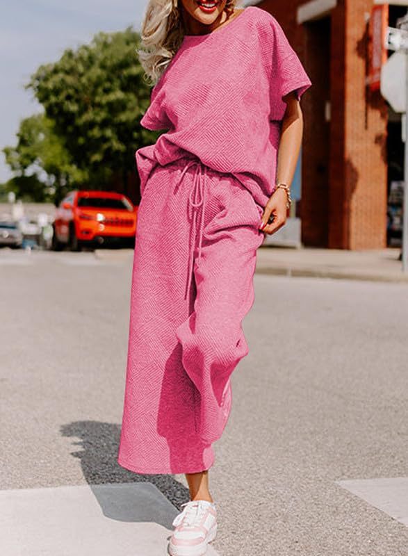 Damen lässiges Jumpsuit-Set aus weichem Material mit elastischem Bund und weit geschnittenen Beinen