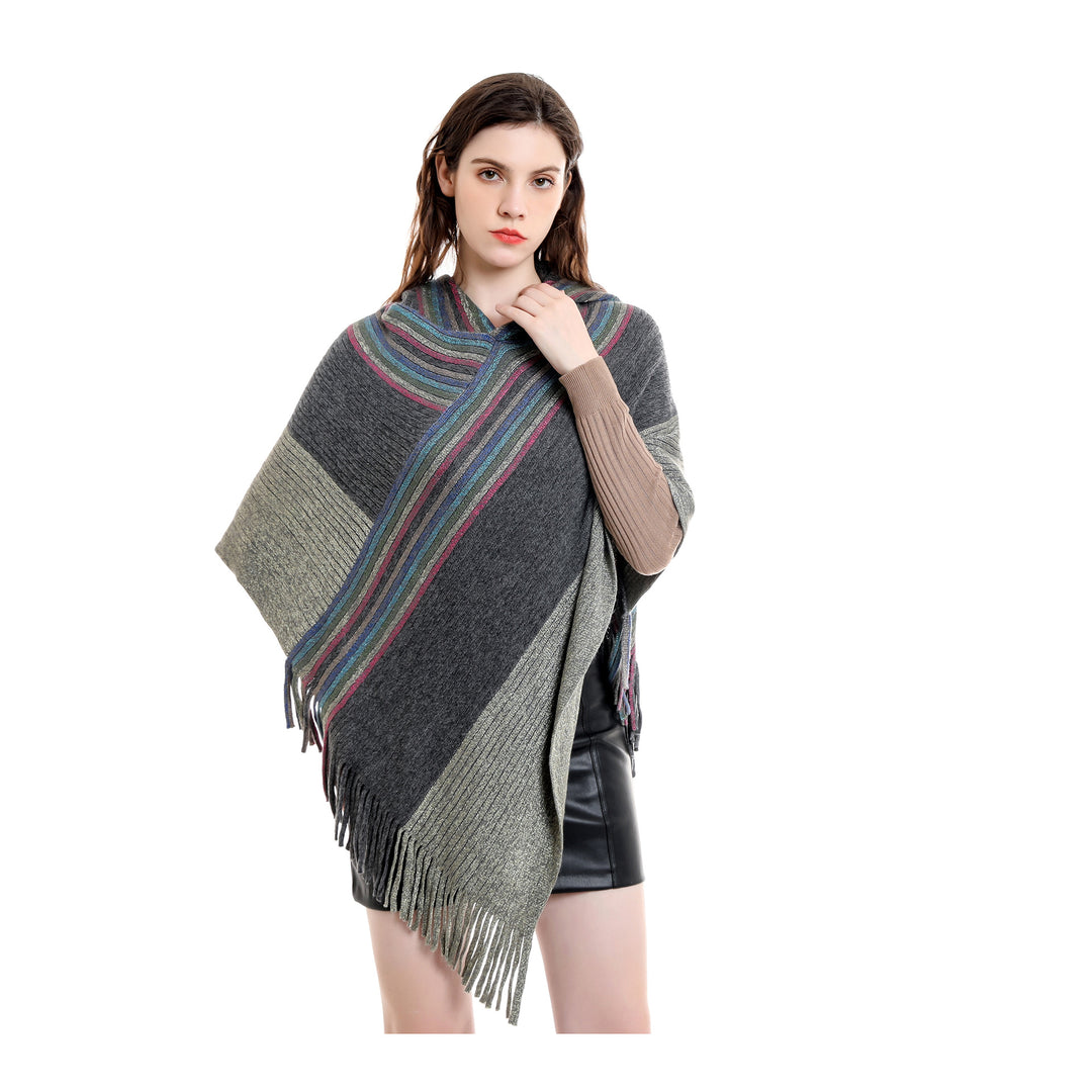 Damen Kapuzen-Poncho im Grobstrick mit Fransensaum Shop Nory