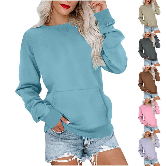 Damen Lockeres Sweatshirt mit Rundhalsausschnitt und Kängurutasche Shop Nory