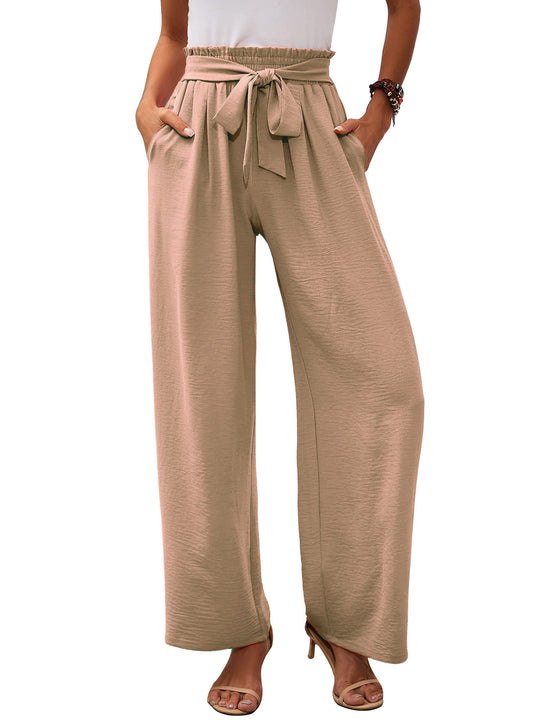 Damen Paperbag-Hose mit weitem Bein, elastischer Taille und Bindegürtel Shop Nory