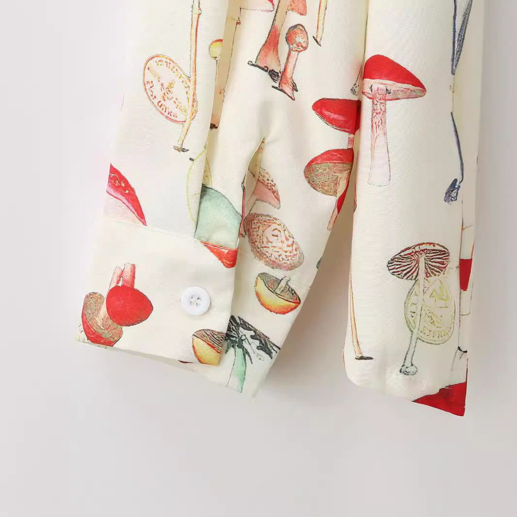Damen Langarm Hemd mit kreativem Pilzmuster und hochwertigen Materialien