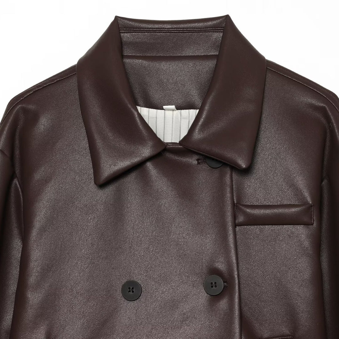 Damen Kurzer Kunstleder-Blouson mit doppelreihiger Knopfleiste und kastiger Silhouette Shop Nory