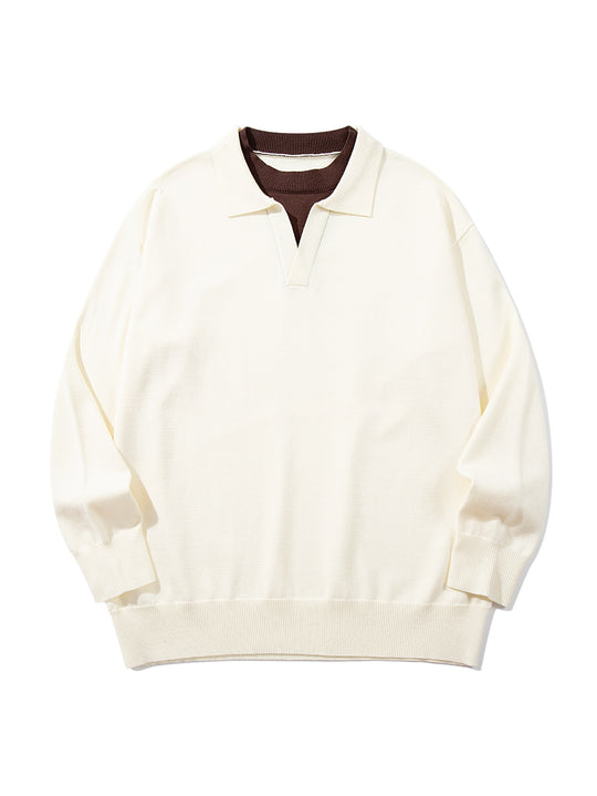 Unisex Feinstrick-Polo mit V‑Ausschnitt‑Cutout und integriertem Rollkragen-Layer Shop Nory