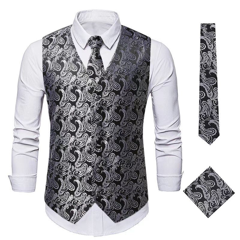 Herren Paisley Satin Anzugweste Set mit Krawatte und Einstecktuch Shop Nory