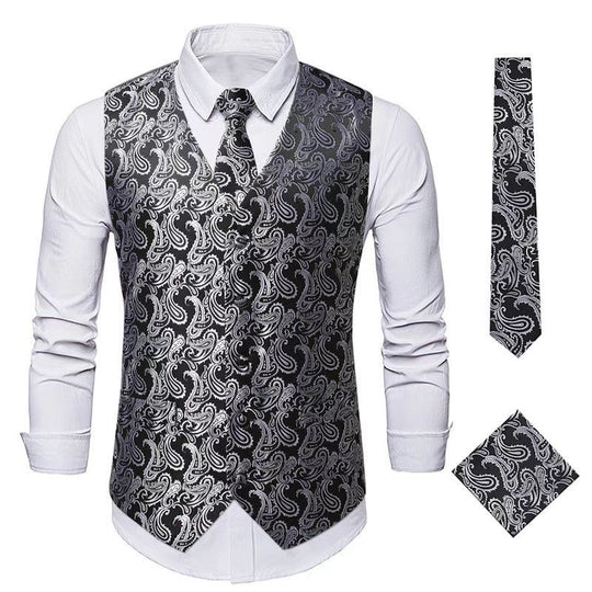Herren Paisley Satin Anzugweste Set mit Krawatte und Einstecktuch Shop Nory