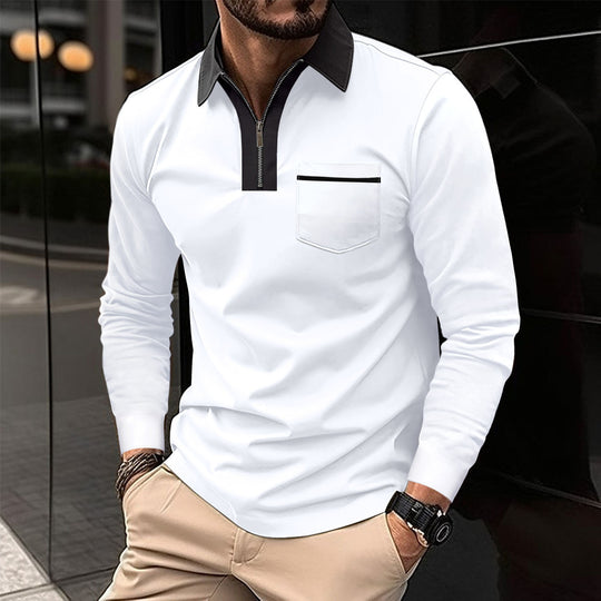 Herren Langarm-Poloshirt mit Halbzip, Kontrastkragen & Brusttasche Shop Nory