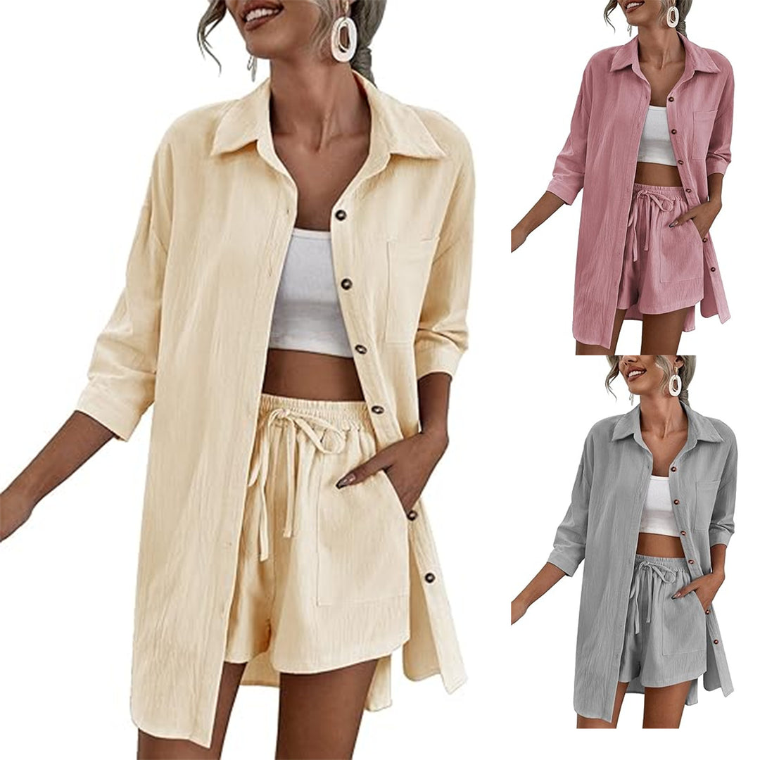Damen Leichtes Longline-Hemdjacken-Set mit elastischer High-Waist-Shorts Shop Nory