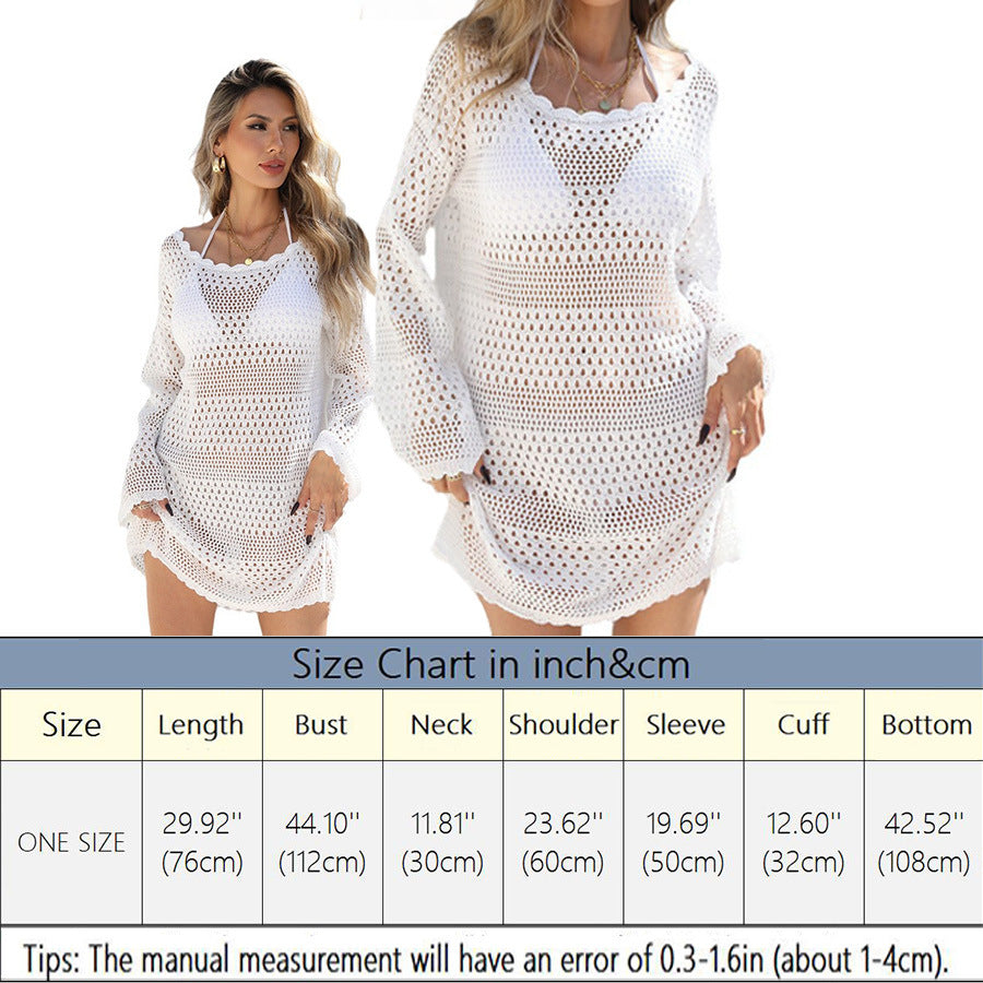 Damen Häkel-Strandkleid mit transparenter Struktur