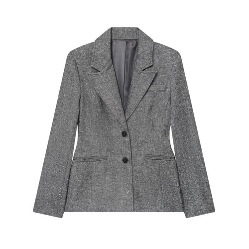 Damen Taillierter Blazer im Fischgrätmuster mit Reverskragen und Pattentaschen Shop Nory
