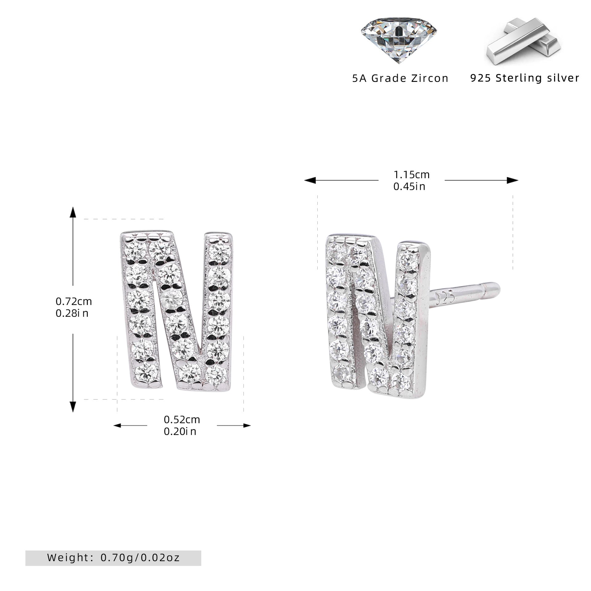 Damen Ohrstecker aus 925 Sterling Silber mit luxuriösem Zirkonbuchstaben R Shop Nory